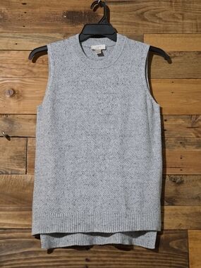 LOFT 100% Cotton Women's M Gray Sweater Vest Textured Knit Preppy 90s Classic